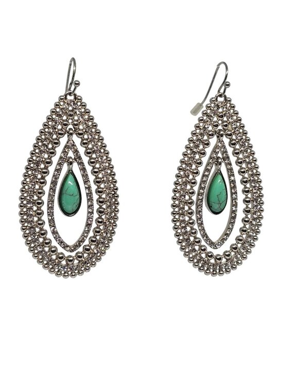 N/A Jewelry - Silver‎ Tone Rhinestone Turquoise Teardrop Dangle Earrings Boho Western Chic